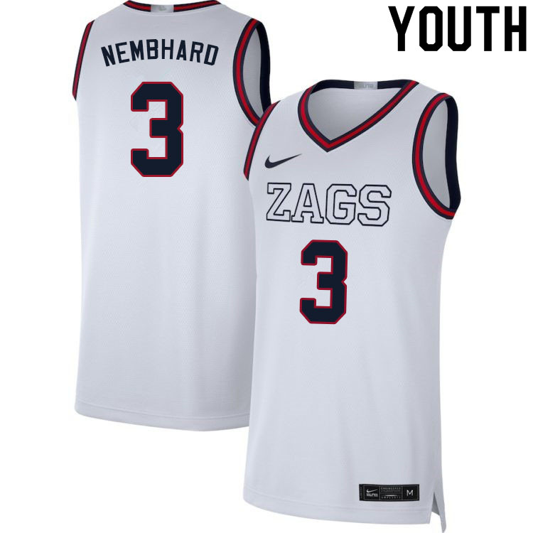Youth #3 Andrew Nembhard Gonzaga Bulldogs College Basketball Jerseys Sale-White - Click Image to Close
